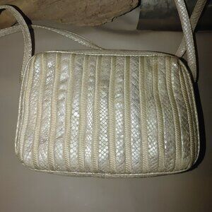Sharif Vintage Crossbody Bag Snake Print Textured Design Zipper Closure 90s